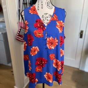 Maurices Floral Button-Front Blouse - Blue and Orange